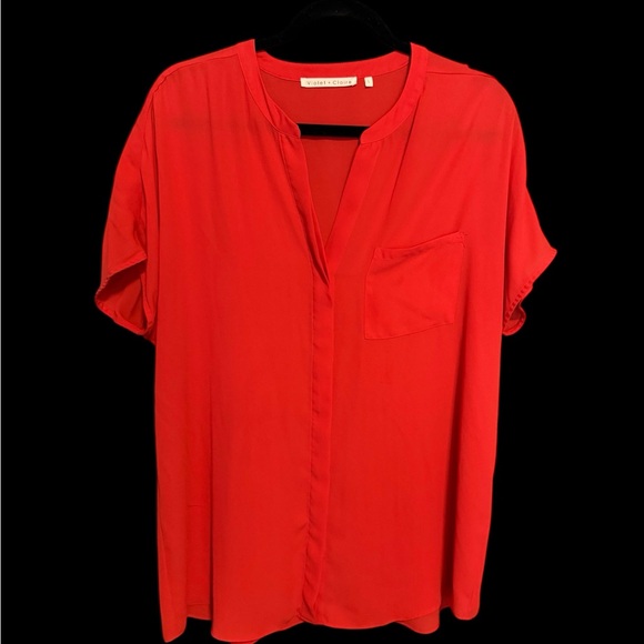 Violet & Claire Tops - Violet & Claire Red Mandarin Collar Blouse